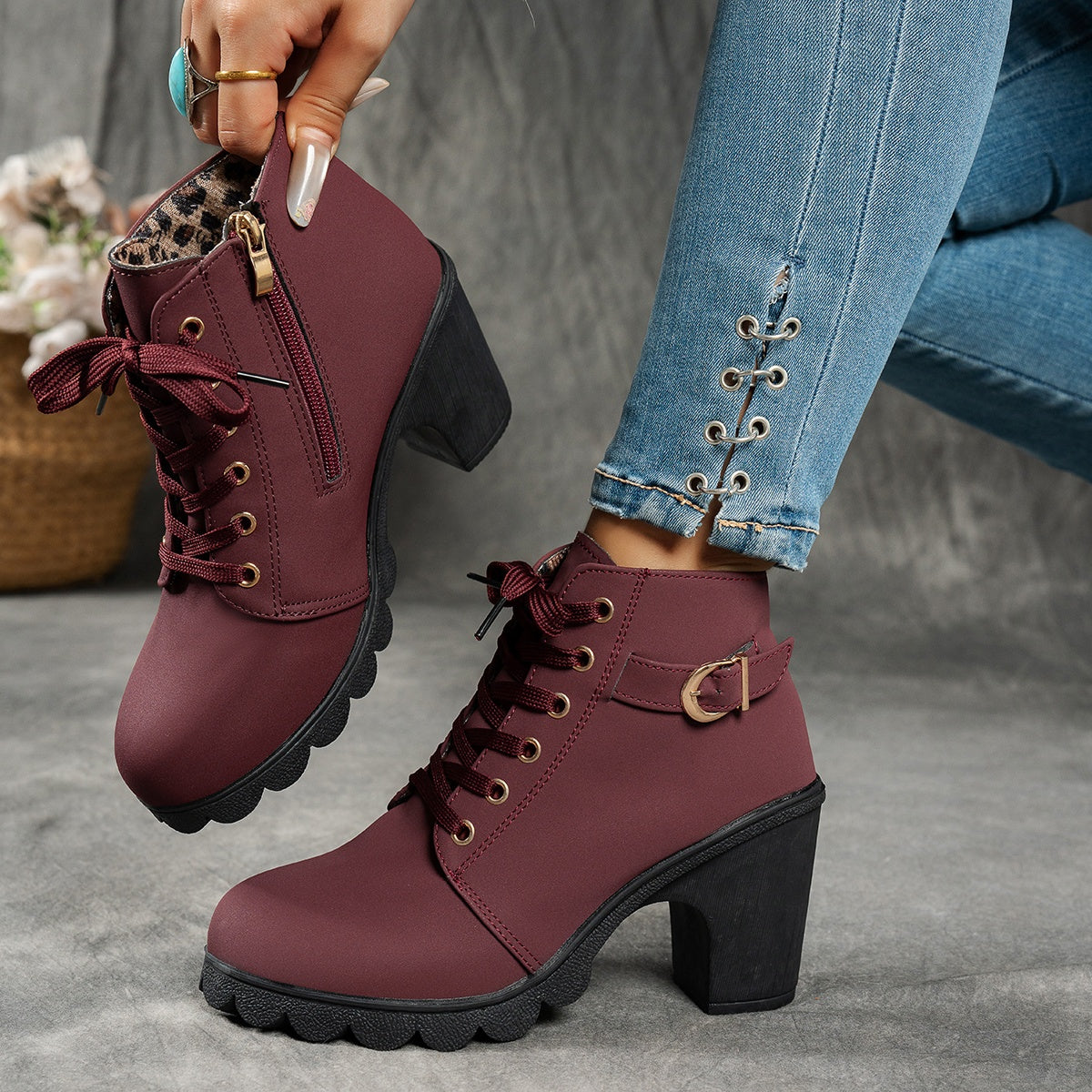 Trendy Lace-Up Boots